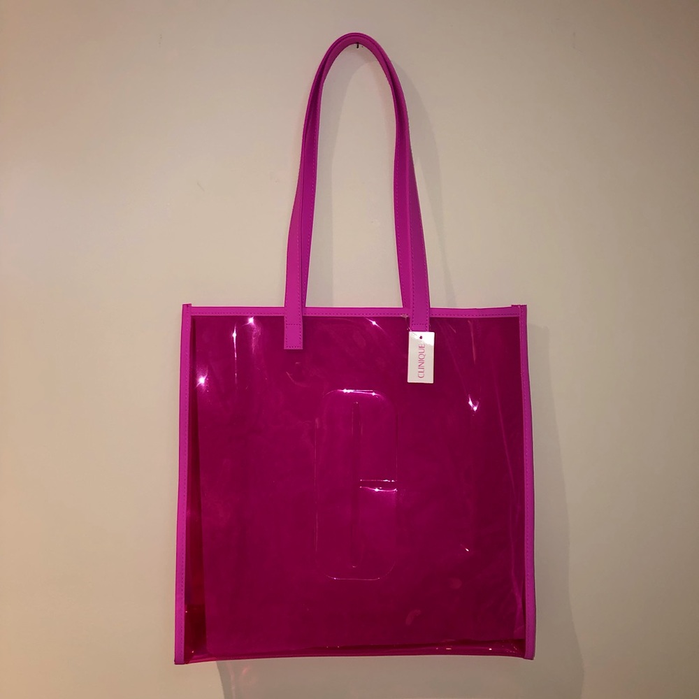 CLINIQUE Pink Transparent Tote Bag